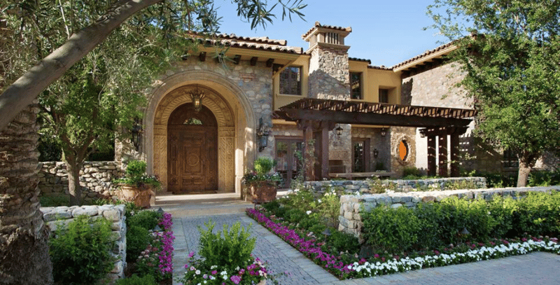 Mediterranean landscape design in front yard