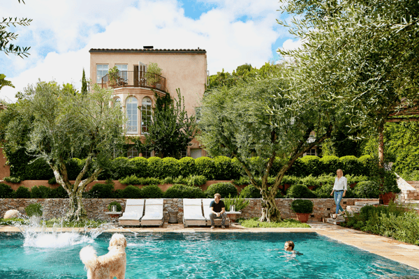 Tuscan or Mediterranean landscaping around pool