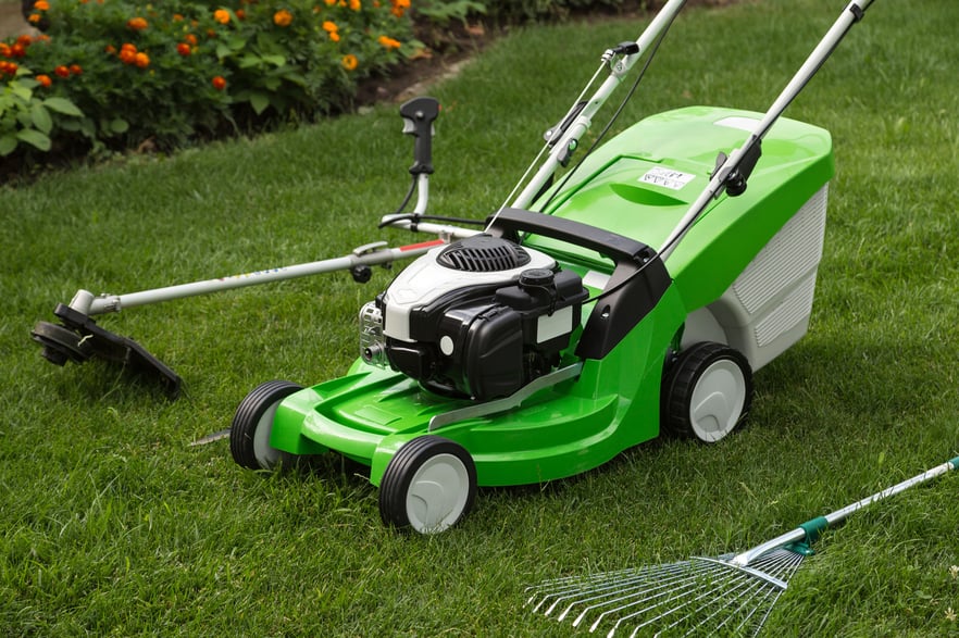 spring_lawn_care_mower_rake spring_lawn_care_mower_rake